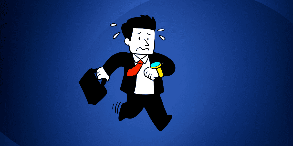 Stressed person running/ rushing with a clock in hand, visualizing the race against time and the toll it takes.